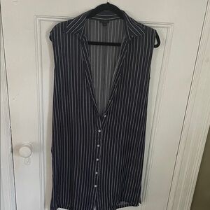 Ann Taylor Navy and White Striped A Line T-Shirt Dress with belt